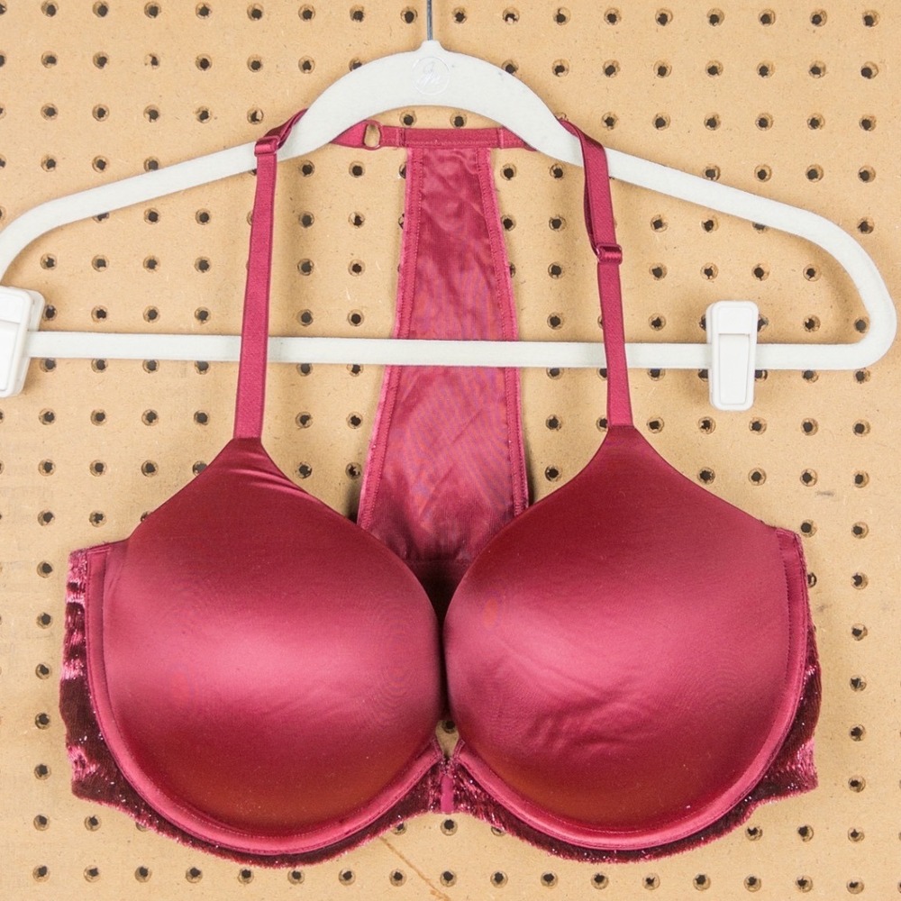 Victorias Secret Very Sexy Push Up Bra‎ 40D Burgundy Velvet Rhinestone T-Back